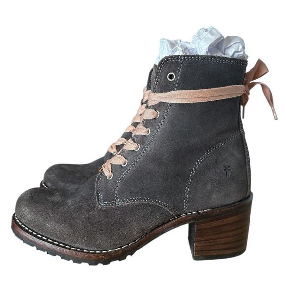 Frye Sabrina Gray Leather Lace Up Boots 8.5 - Picture 1 of 11